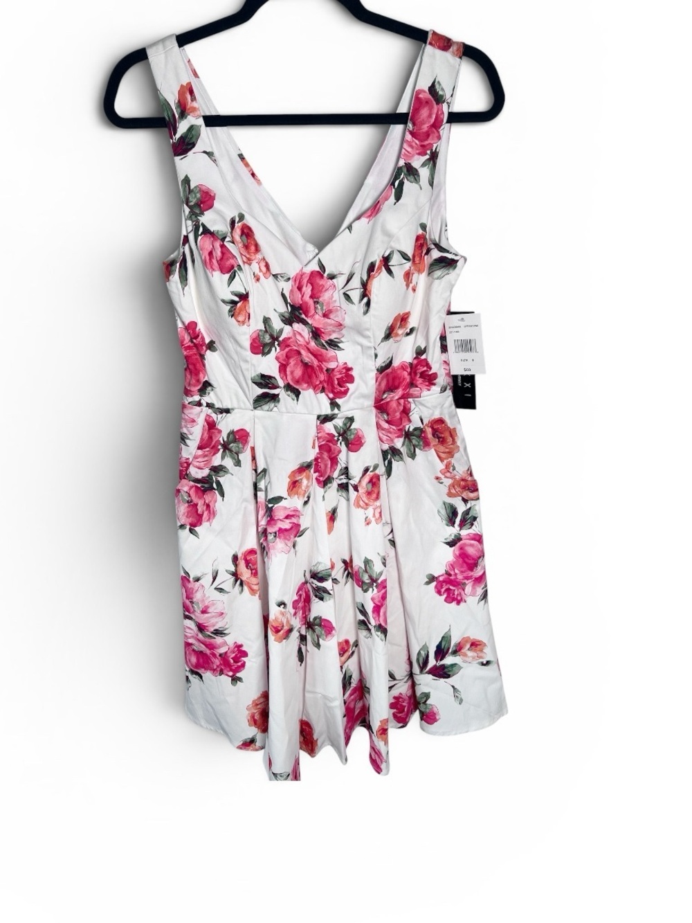 Trixxi White Floral Mini Dress with Pink Roses NWT